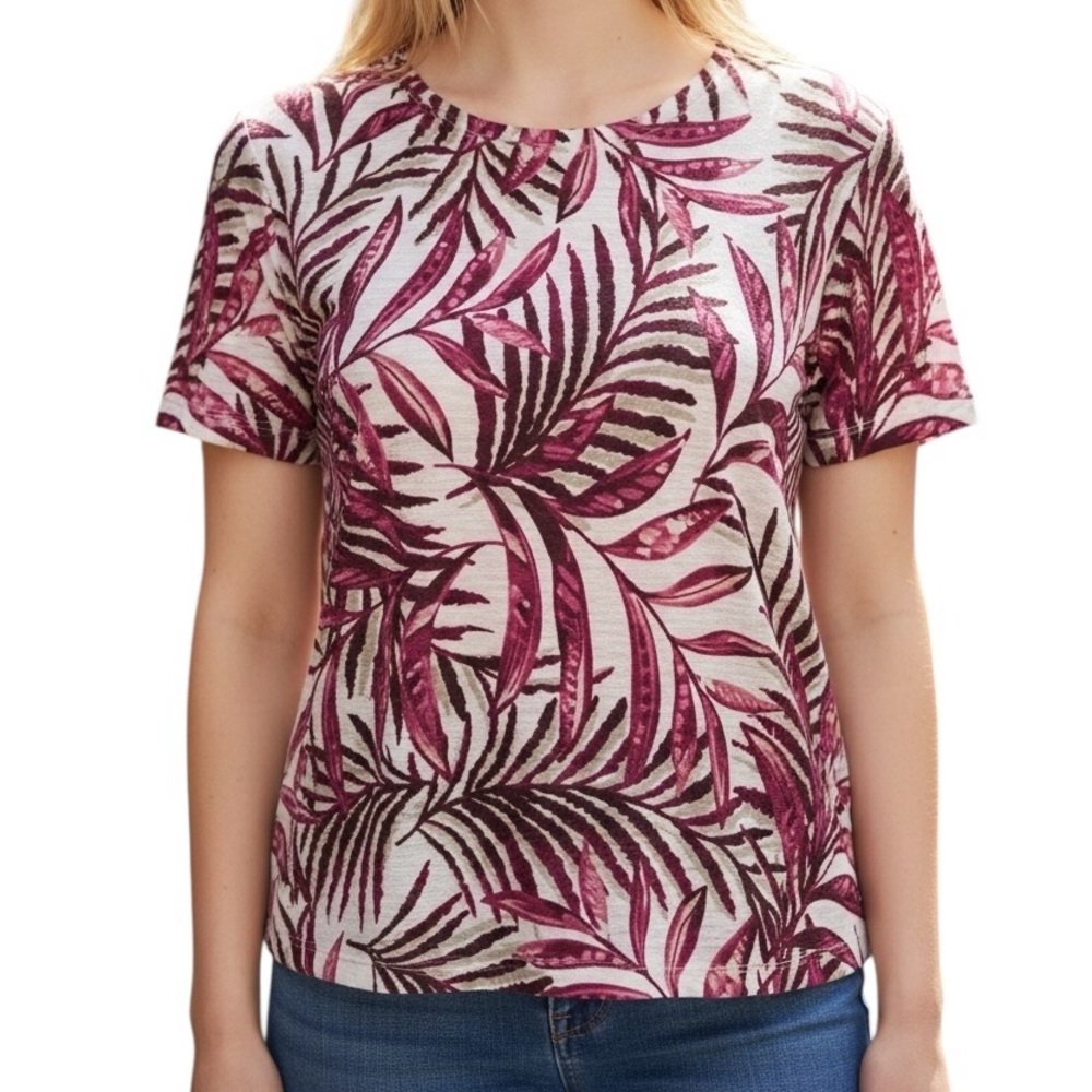 JM Collection Pink and White Leaf Print Blouse